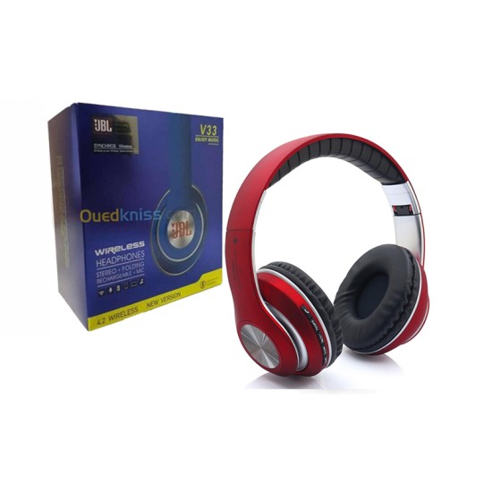 AURICULAR BLUETOOTH INALÁMBRICO V33 TF CARD/FM RADIO ROJO